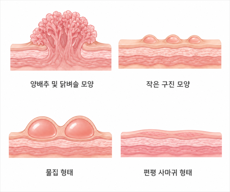 항문곤지름모양 닭벼슬부터 구진 물집까지 형태 특징