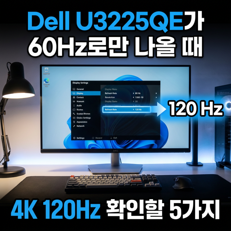 Dell U3225QE가 60Hz로만 나올 때｜4K 120Hz 확인할 5가지