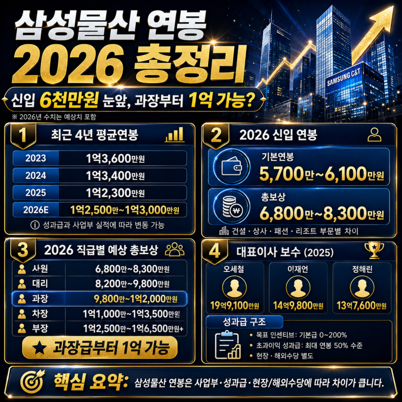 삼성물산 연봉 2026 최신판｜신입 6천만원 눈앞, 과장부터 1억 가능?