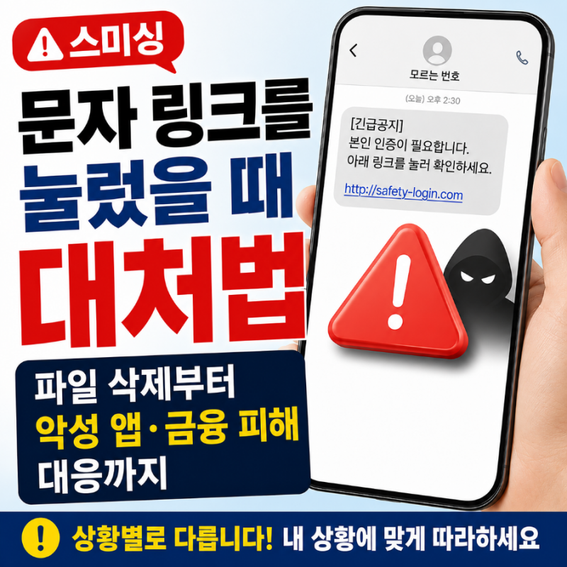 스미싱 문자 링크를 눌렀을 때 대처법｜파일 삭제부터 악성 앱·금융 피해 대응까지