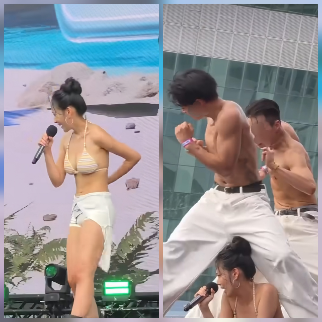 비비 워터밤 2026 수위 논란, 무릎 꿇고 지퍼 내려