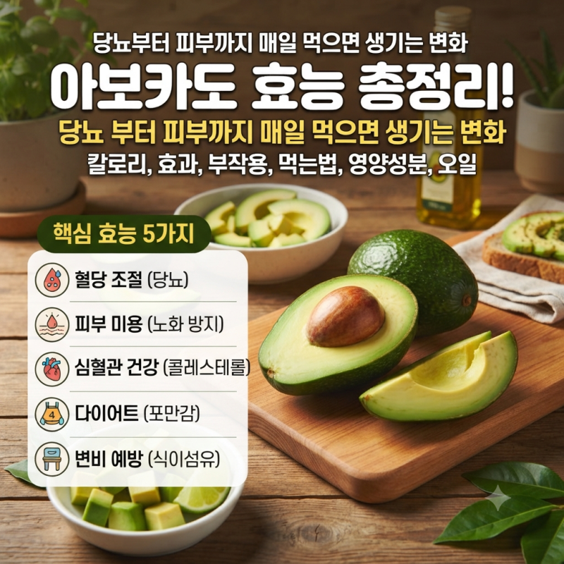 아보카도 효능 총정리! 당뇨부터 피부까지 매일 먹으면 생기는 변화(칼로리, 효과, 부작용, ....