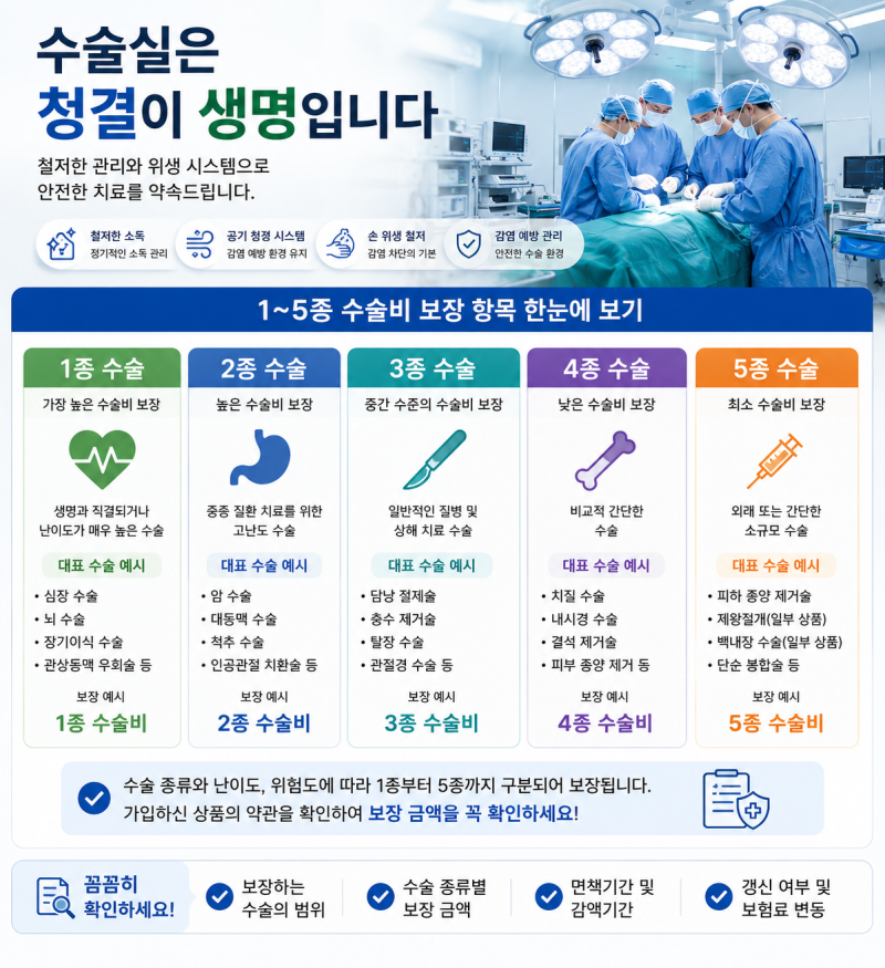 [수술비 보험 추천] 1~5종 수술비 완벽 정리! N대 수술비 차이점 및 반복 지급 팁