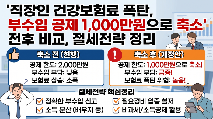 직장인 건강보험료 폭탄, 부수입 공제 1,000만원으로 축소 전후 비교, 절세전략 정리