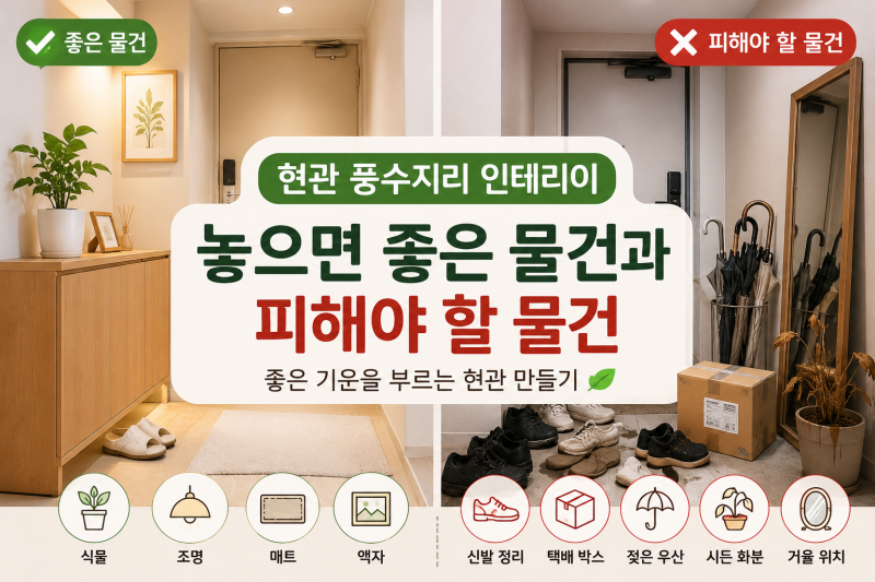 현관 풍수지리 인테리어, 놓으면 좋은 물건과 피해야 할 물건