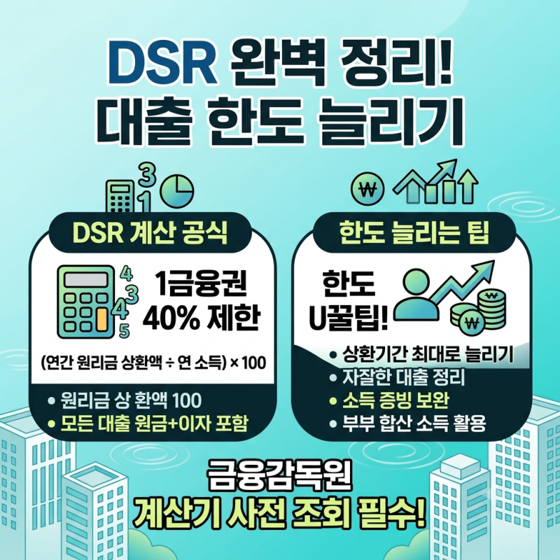 DSR 계산 방법 및 계산기 활용법 (대출 한도 늘리는 팁 포함)