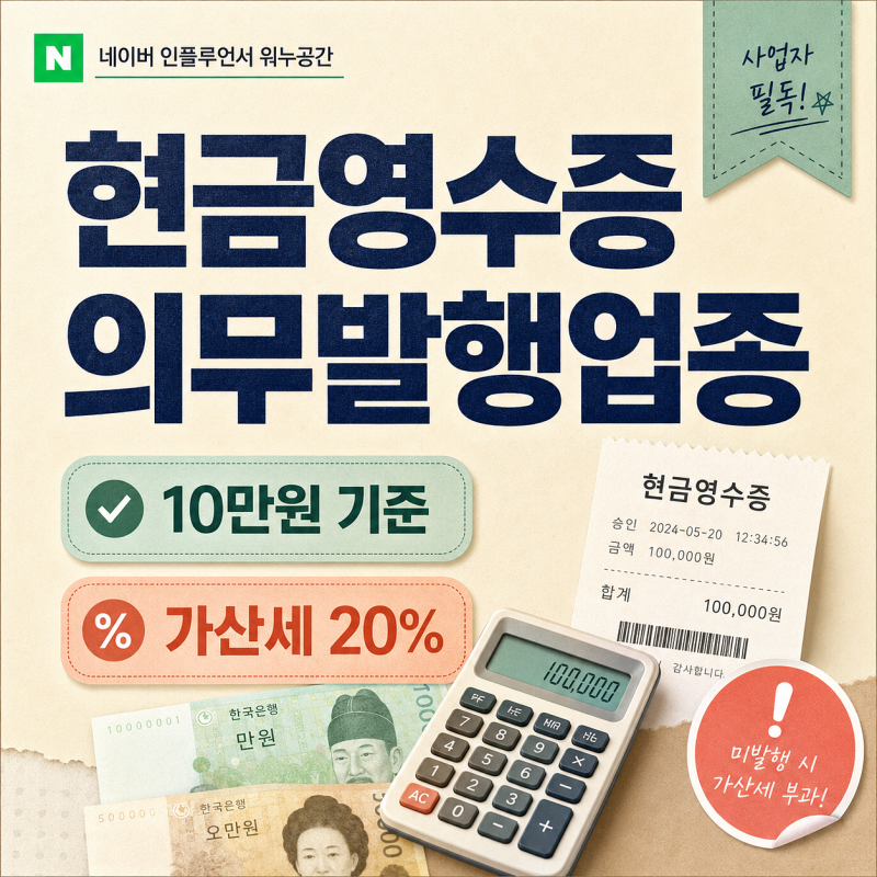 현금영수증 의무발행업종 2026년 추가된 4종, 10만원 기준과 가산세