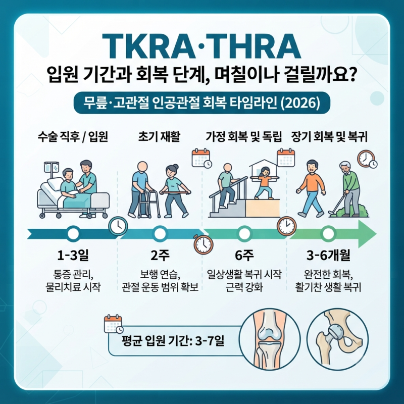 TKRA·THRA 입원 기간과 회복 단계, 며칠이나 걸릴까요? 무릎·고관절 인공관절 회복 타임라인 (2....