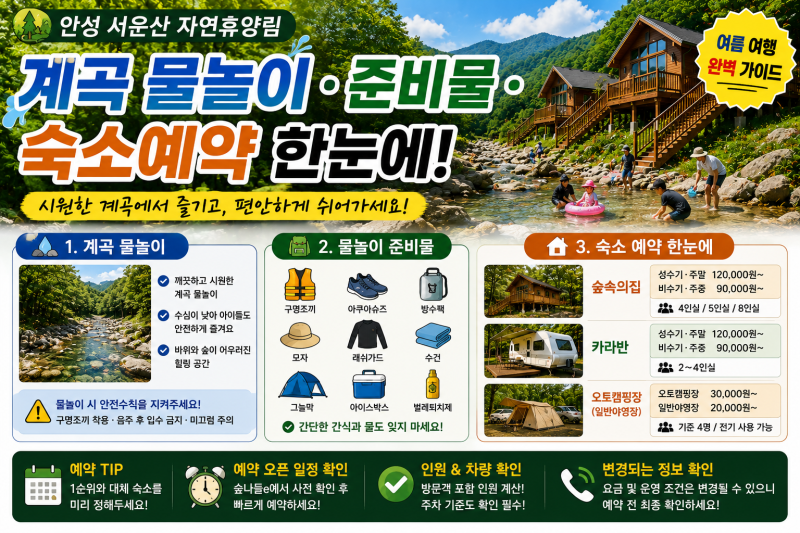 안성 서운산 자연휴양림 계곡 물놀이·준비물·숙소예약 한눈에