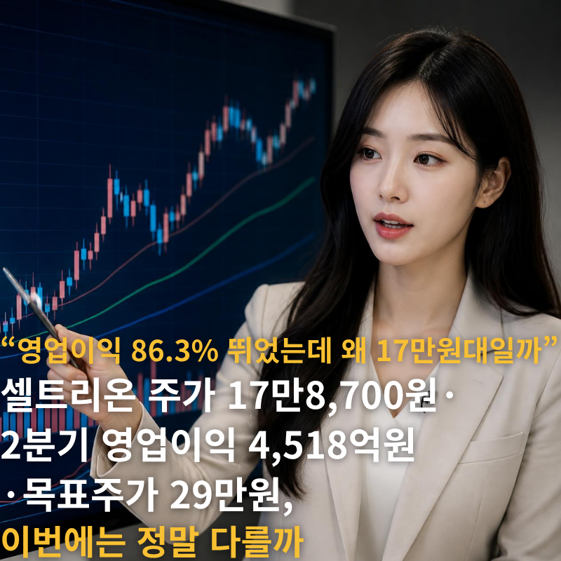 “영업이익 86.3% 뛰었는데 왜 17만원대일까” 셀트리온 주가 17만8,700원·2분기 영업이익 4,518....