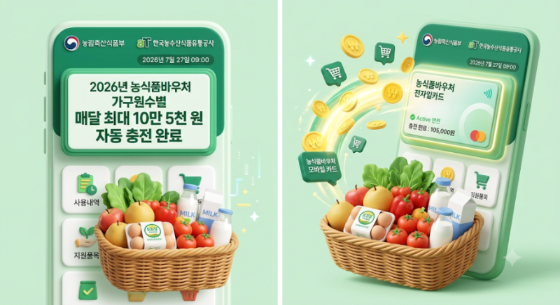 2026년 농식품바우처 신청 조건 및 기초수급자 차상위 가구원수별 지원 금액 카드 신청 방법 ....