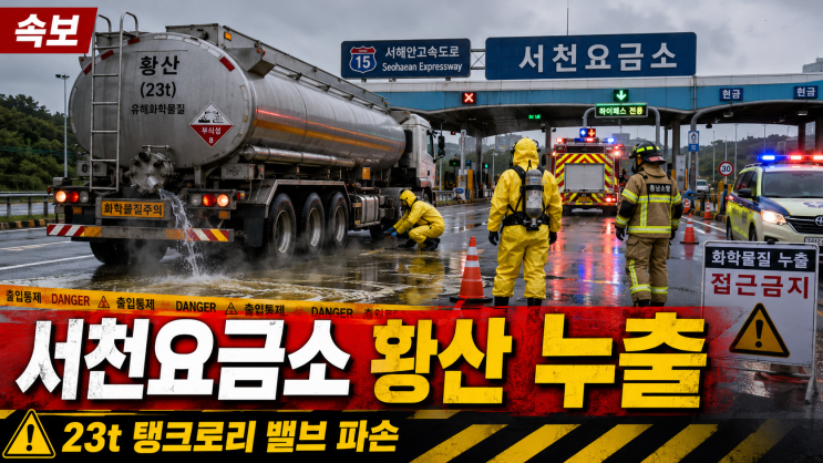 밸브 갑자기 파손”… <b>서천</b>요금소 '<b>황산 누출</b>'에 주민 대피 문자
