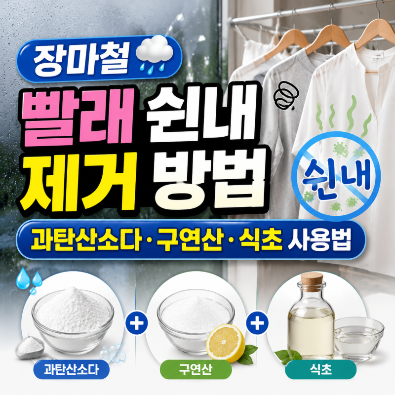 장마철 빨래 쉰내 제거 완벽 가이드! 과탄산소다·구연산·식초 사용법, 냄새 원인