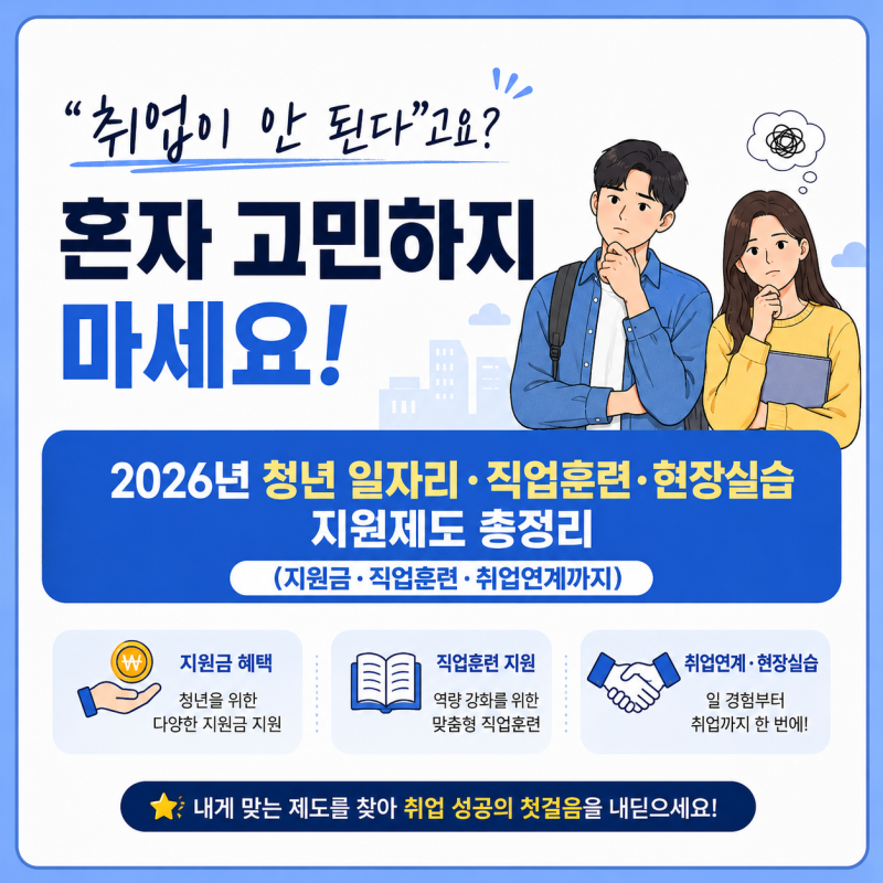 [청년일자리 모든것]'26년 청년일자리,직업훈련,현장실습 지원제도 총정리, 취업이 안된다고....