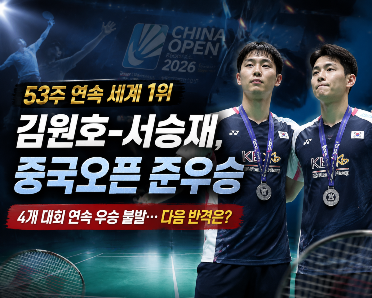 [배드민턴] 세계 1위 <b>김원호</b>-<b>서승재</b>, 중국오픈 준우승…4개 대회 연....