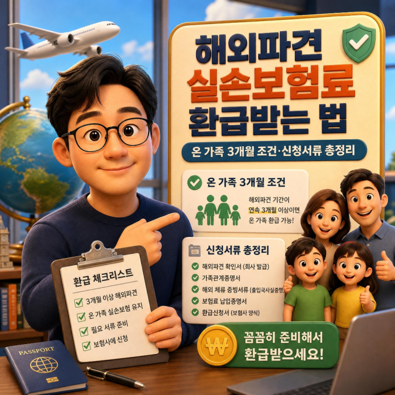 해외파견 실손보험료 환급받는 법, 온 가족 3개월 조건·신청서류 총정리
