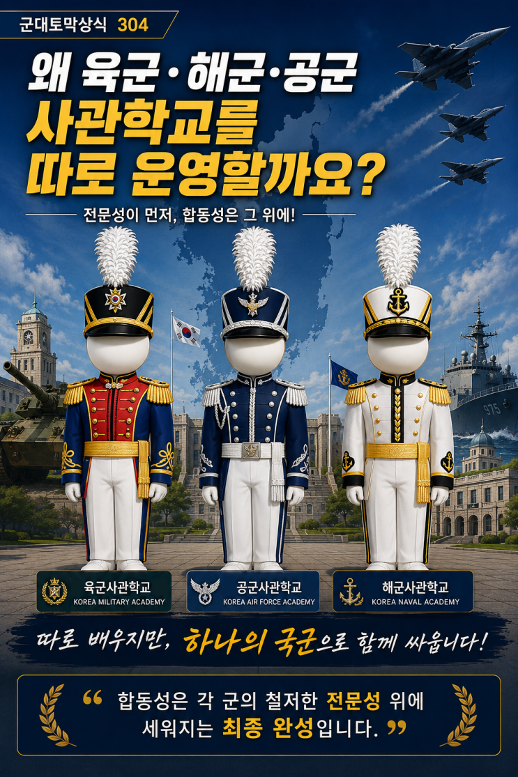 군대토막상식304 왜 육군·해군·공군 <b>사관학교</b>를 따로 운영할까요?