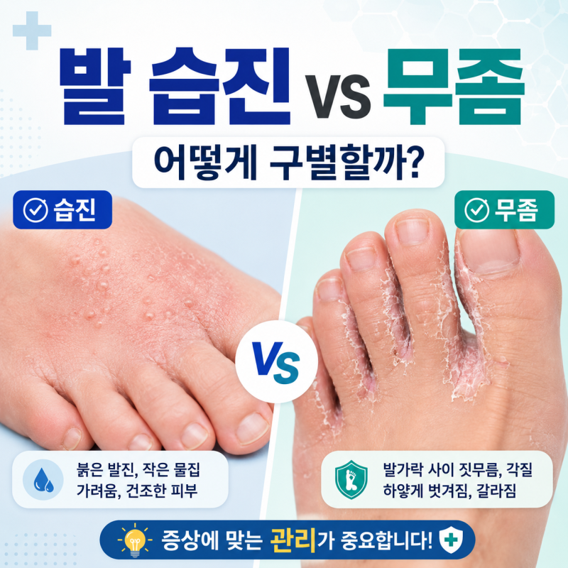 발 습진과 무좀 구별법｜발바닥 물집·각질·가려움으로 확인하는 방법