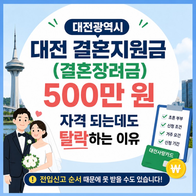 2026 대전 결혼지원금 신청방법, 500만 원 못 받는 이유도 있습니다