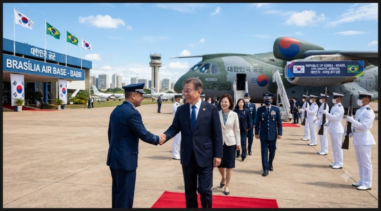 유가 최고가격제 유지한 이재명 대통령 : <b>브라질</b> C-390에서... 