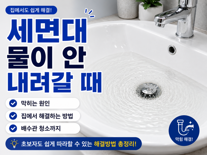 세면대 물이 안 내려갈 때 해결방법! 막히는 원인부터 뚫는 방법까지 총정리
