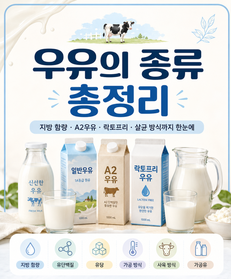 우유의 종류 총정리｜일반우유·A1우유·A2우유·락토프리·멸균우유 차이