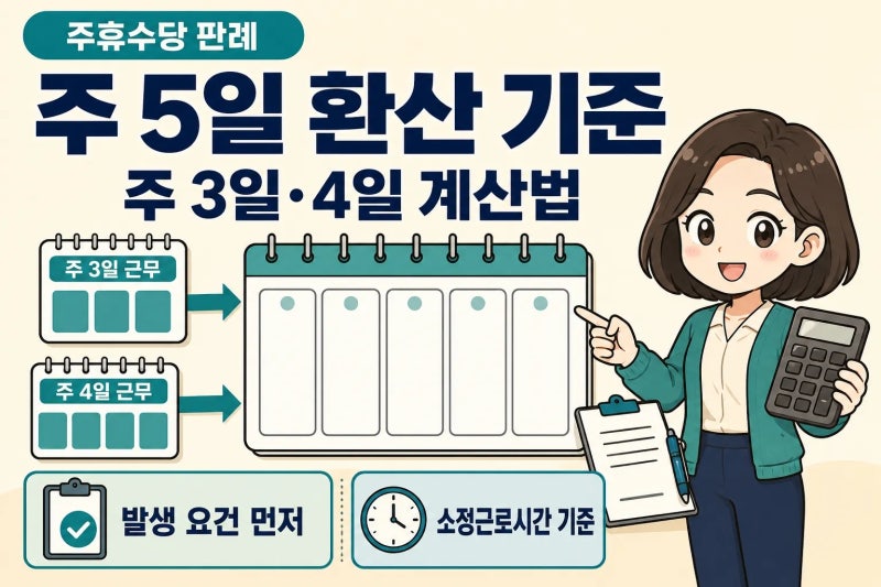 2025 대법원 주휴수당 주 5일 환산 기준, 주 3일·4일 계산법