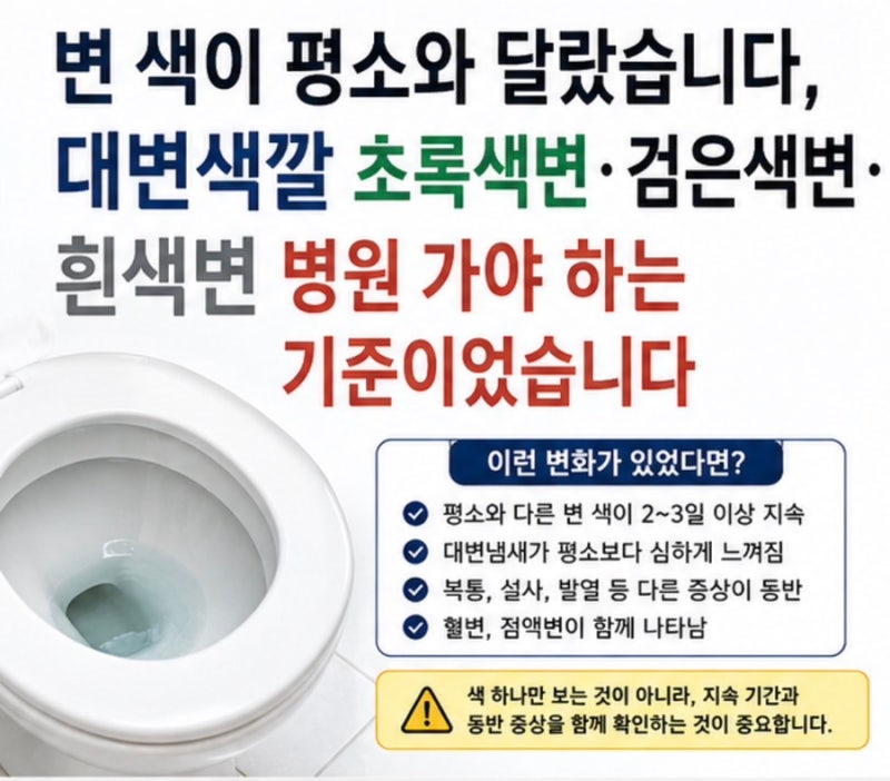 변 색이 평소와 달랐습니다, 대변색깔 초록색변·검은색변·흰색변 병원 가야 하는 기준이었....