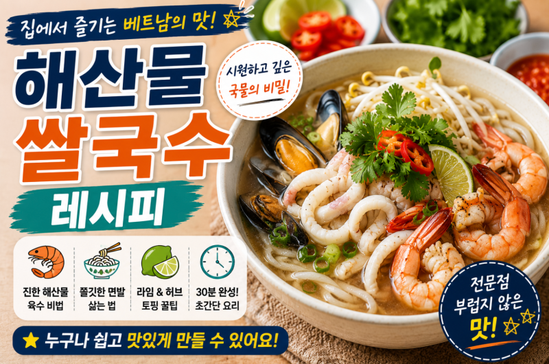 해산물 쌀국수 레시피! 시원하고 깊은 국물 맛 그대로 집에서 만드는 방법