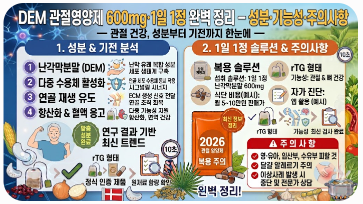 DEM 관절영양제 600mg·1일 1정 완벽 정리 — 성분·기능성·주의사항