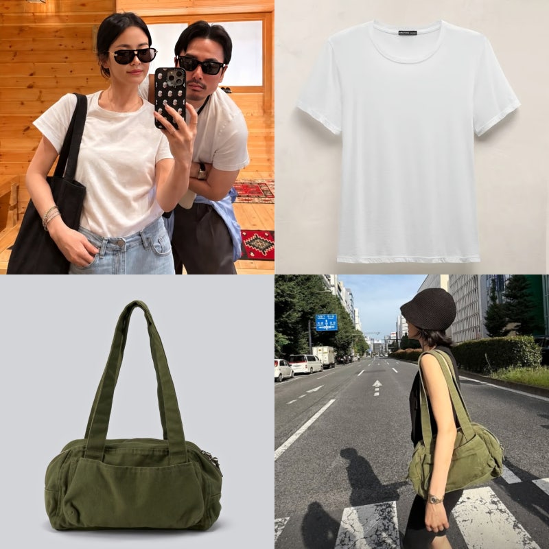 송혜교 데일리룩 여름 코디 9만원대 국내 브랜드 가방부터 제임스펄스 티셔츠까지