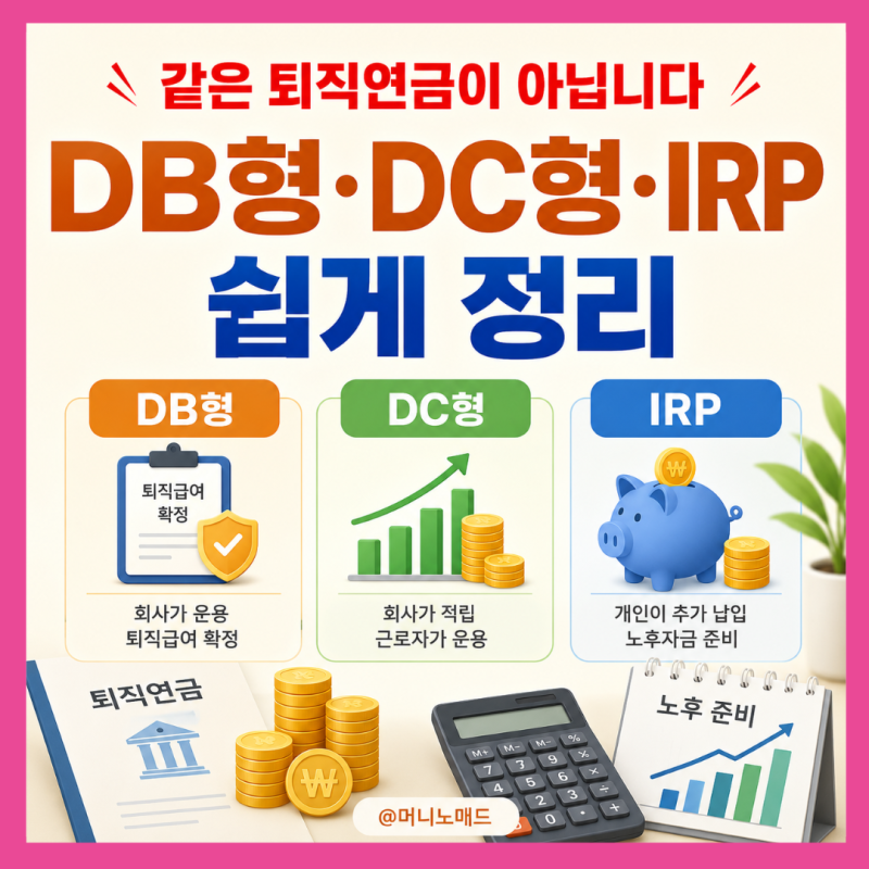 “같은 퇴직연금이 아닙니다” DB형· DC형· IRP 쉽게 정리