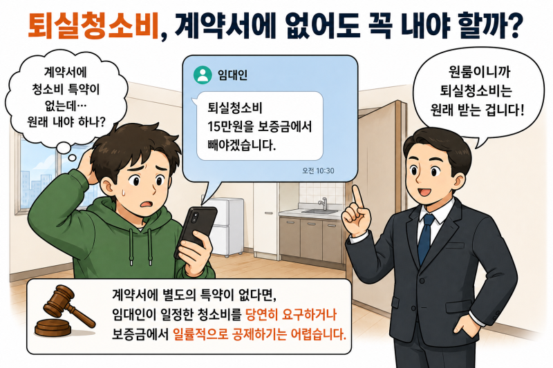 원룸 퇴실청소비, 계약서에 없어도 보증금에서 공제할 수 있을까?