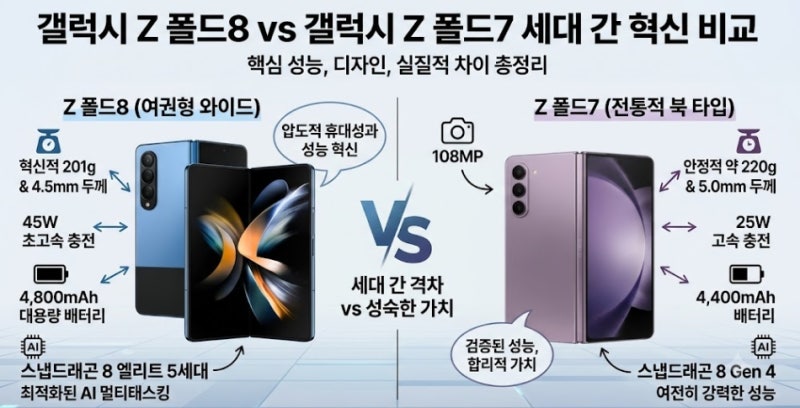 갤럭시 Z 폴드7 vs 갤럭시 Z 폴드8 비교 l 성능과 가격 차이