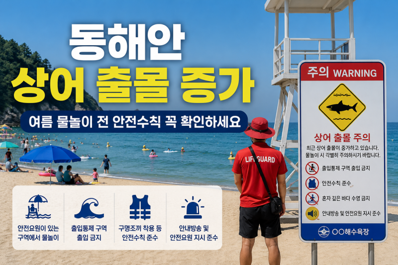 동해안 상어 출몰 증가! 여름 휴가철 해수욕장 물놀이 전 꼭 확인하세요