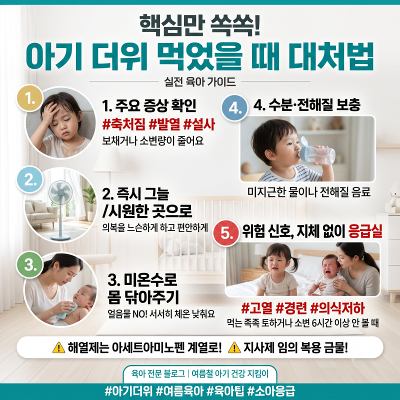 아기 더위 먹었을 때 나타나는 5가지 신호! 두통·설사·열 대처법 및 응급실 골든타임 총정리