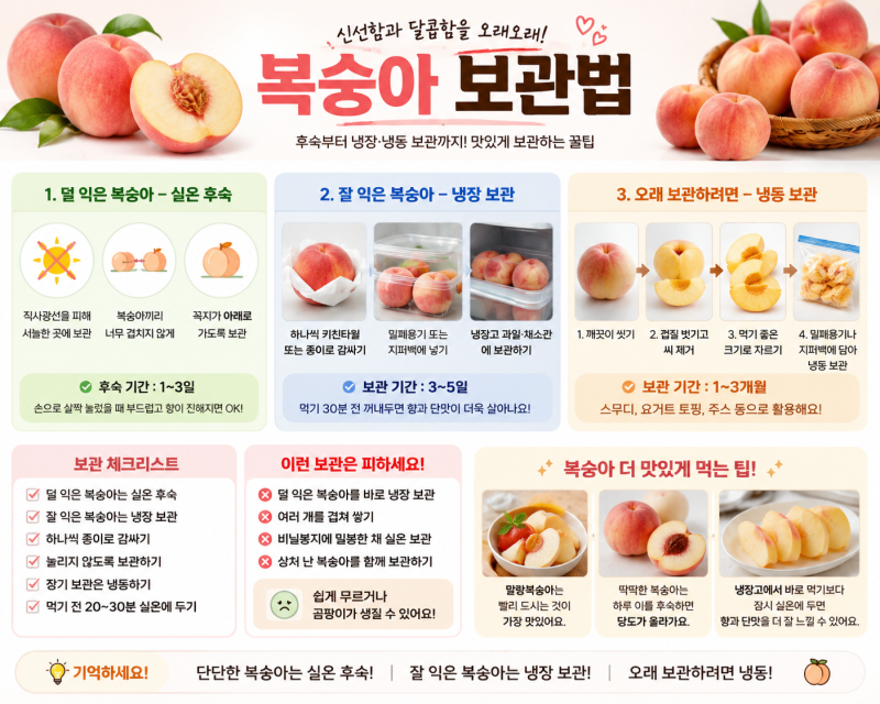 복숭아 보관법, 잘못 보관하면 금방 물러집니다! 신선하게 오래 먹는 꿀팁