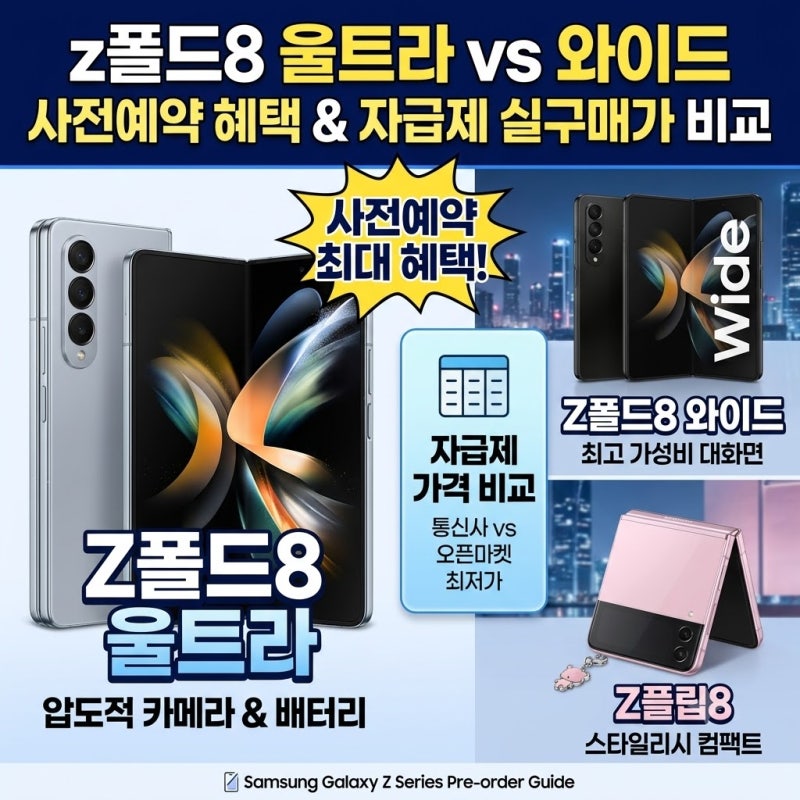 "와이드랑 울트라,z플립 고민되네" 갤럭시 z폴드8 사전예약 혜택 자급제 가격은?