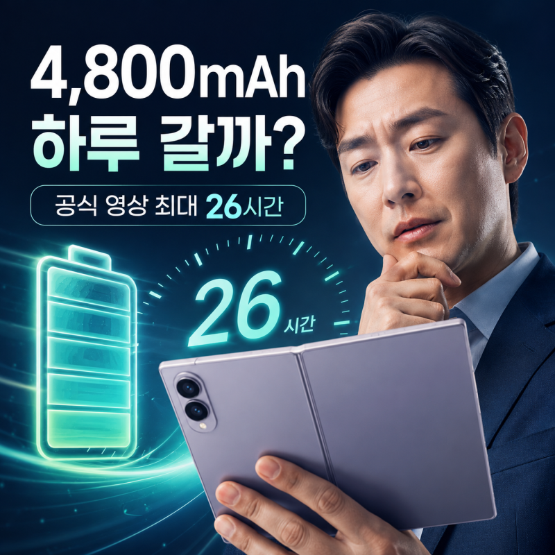 갤럭시 Z폴드8 배터리 4,800mAh, 공식 26시간이라는데 대화면도 하루 갈까?
