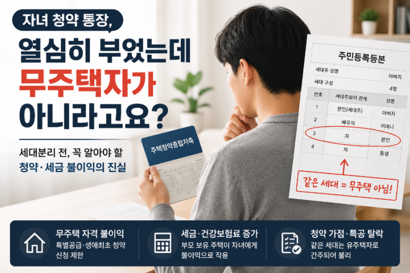 [부동산 청약/세금] 자녀 청약통장 세대분리 안 하면 불이익? 무주택 기간·청약 자격 총정리