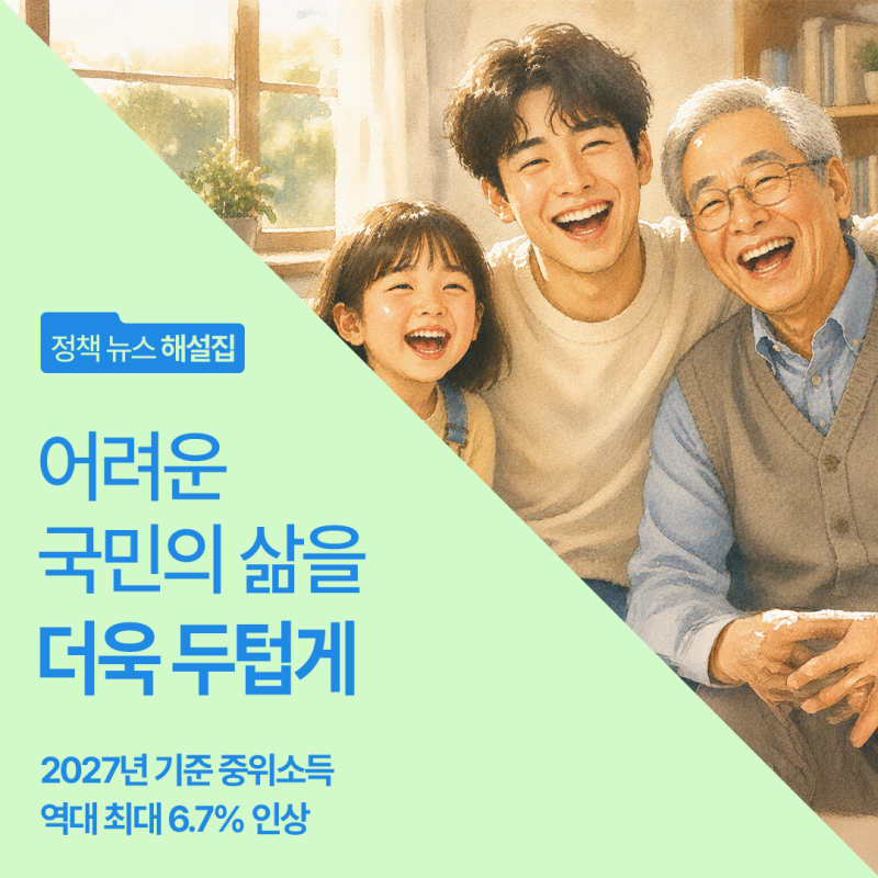 어려운 국민의 삶을 더욱 두텁게 2027년 기준 중위소득 역대 최대 6.7% 인상
