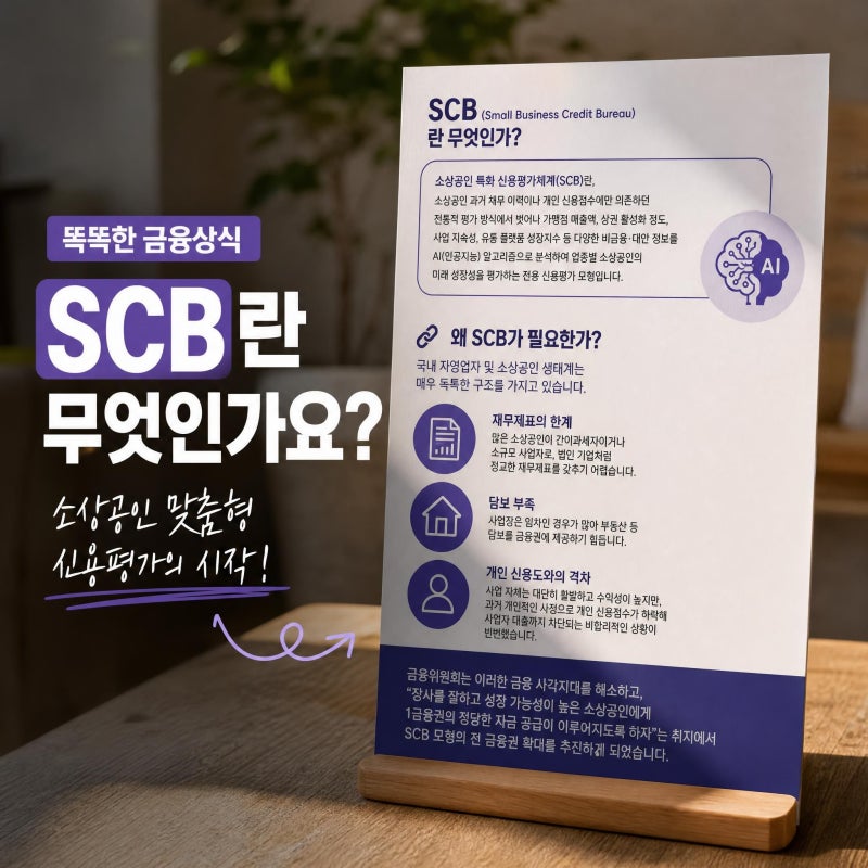 매출·상권 AI 데이터로 대출 문턱 낮춘다! 소상공인 특화 신용평가(SCB) 16개 은행 확대 및 활....