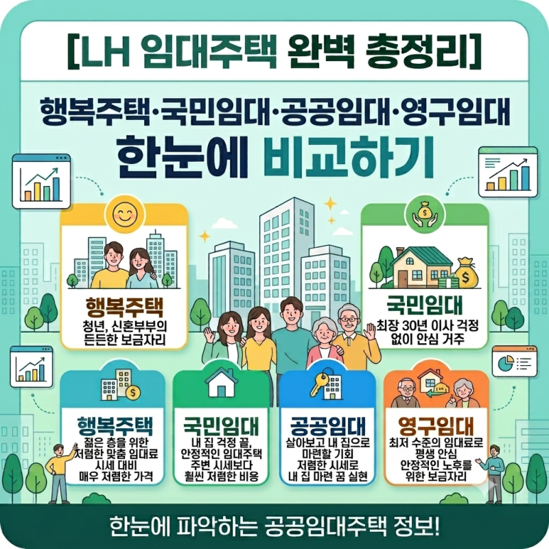 [LH 임대주택 완벽 총정리] 행복주택 · 국민임대 · 공공임대 · 영구임대 한눈에 비교하기