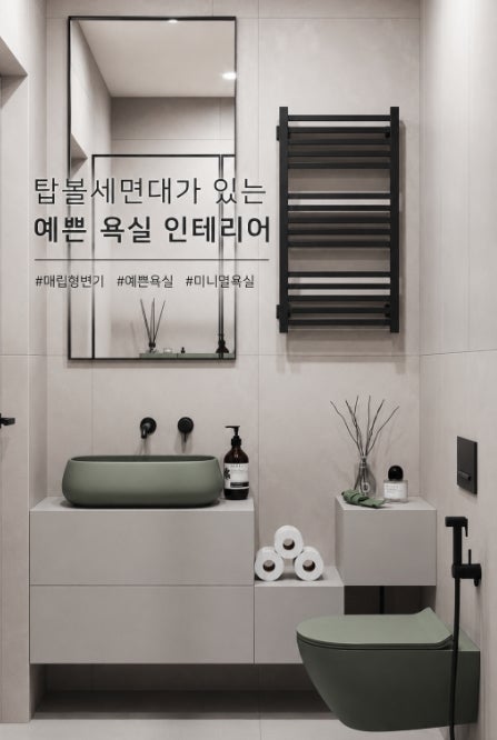 예쁜 욕실 인테리어의 완성! 탑볼세면대와 매립형 일체형변기 종류 조합