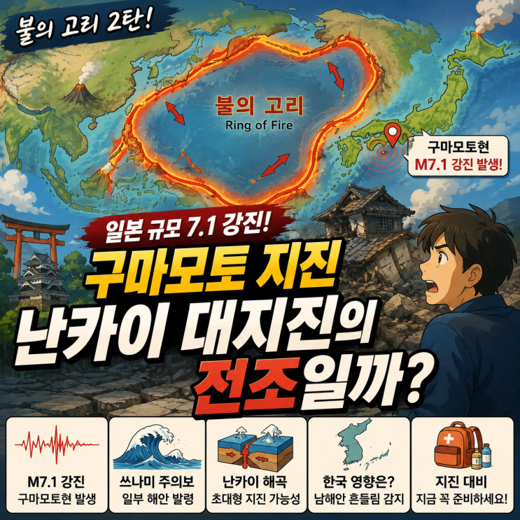 일본 규모 7.1 강진 발생! 구마모토 지진, 난카이 대지진의 전조일까?....