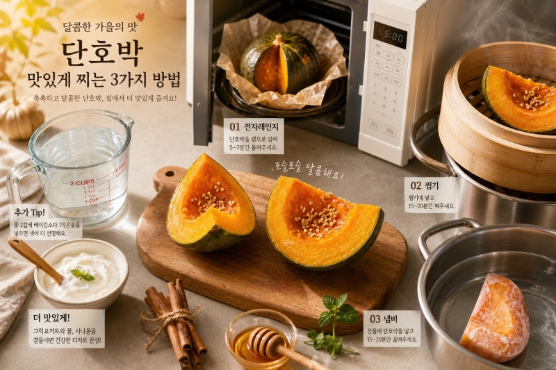 단호박 찌는법 이게 정답…전자렌지·찜기·냉동까지 미니·큰 단호박 칼로리 한번에 정리