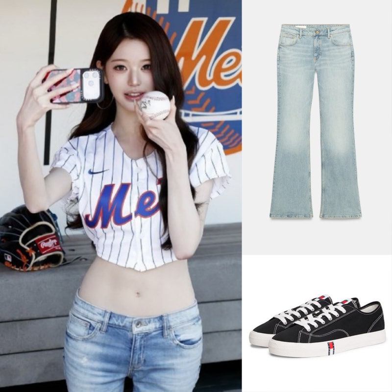 장원영 뉴욕 메츠 시구 패션 자라 청바지 타미힐피거 운동화 정보 총정리