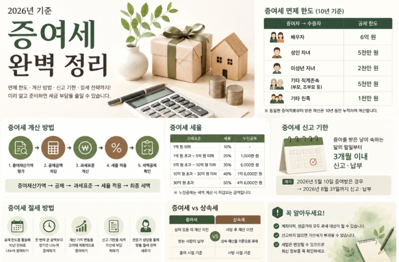 증여세 얼마나 내야 할까? 면제 한도부터 계산 방법, 절세 팁까지 (2026년 기준)