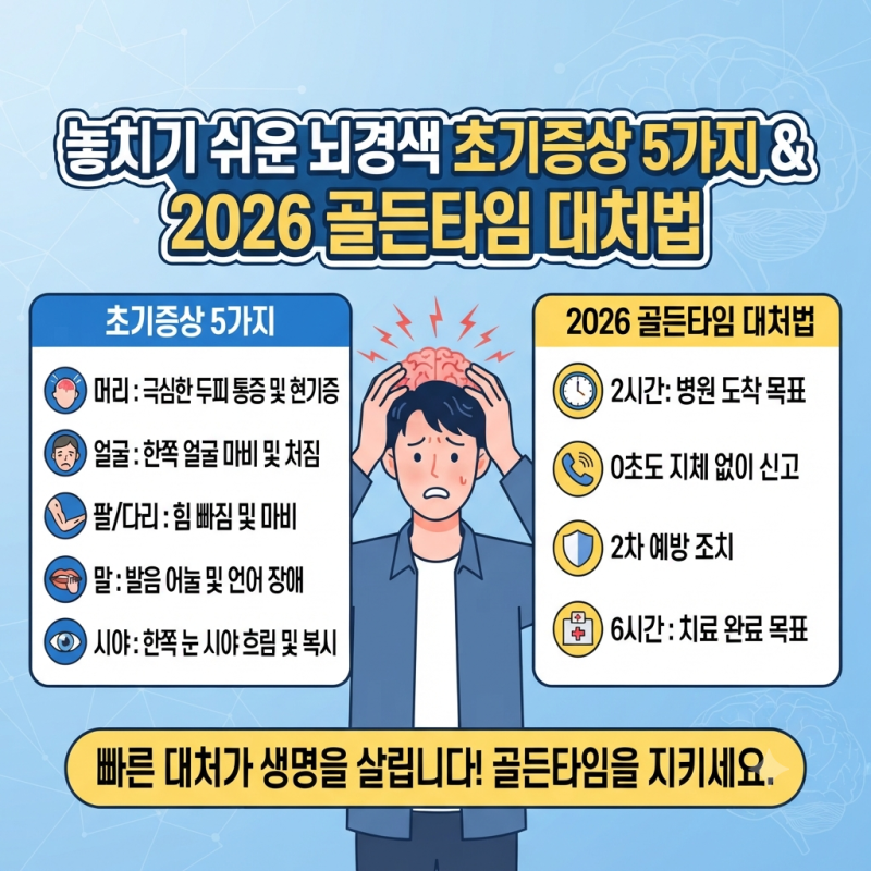 놓치기 쉬운 뇌경색 초기증상 5가지와 2026 골든타임 대처법