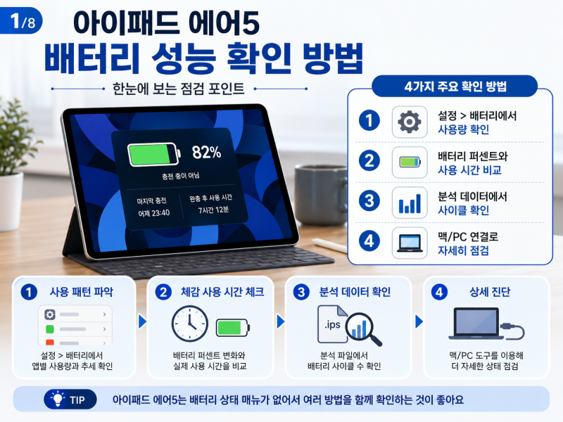 아이패드 배터리 성능 확인 에어5 빠른 시간 안에 체크